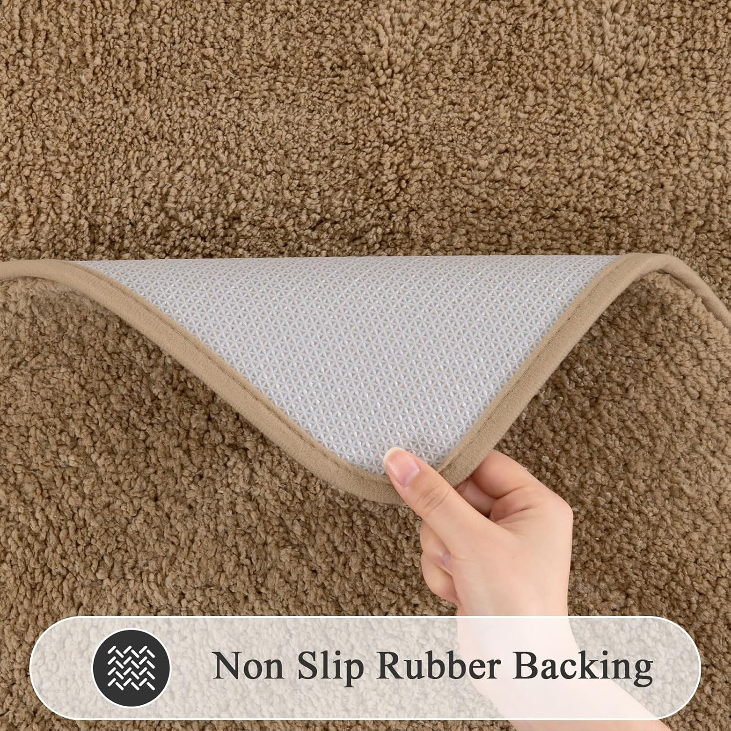 SHACOS 5 Pieces Bathroom Rugs Set with Toilet Lid Cover Ultra Soft Absorbent Microfiber Bath Mat U Shape Contour Rug for Bathroom, Non Slip Machine Washable Bath Runner Rugs for Bedroom, Beige Brown