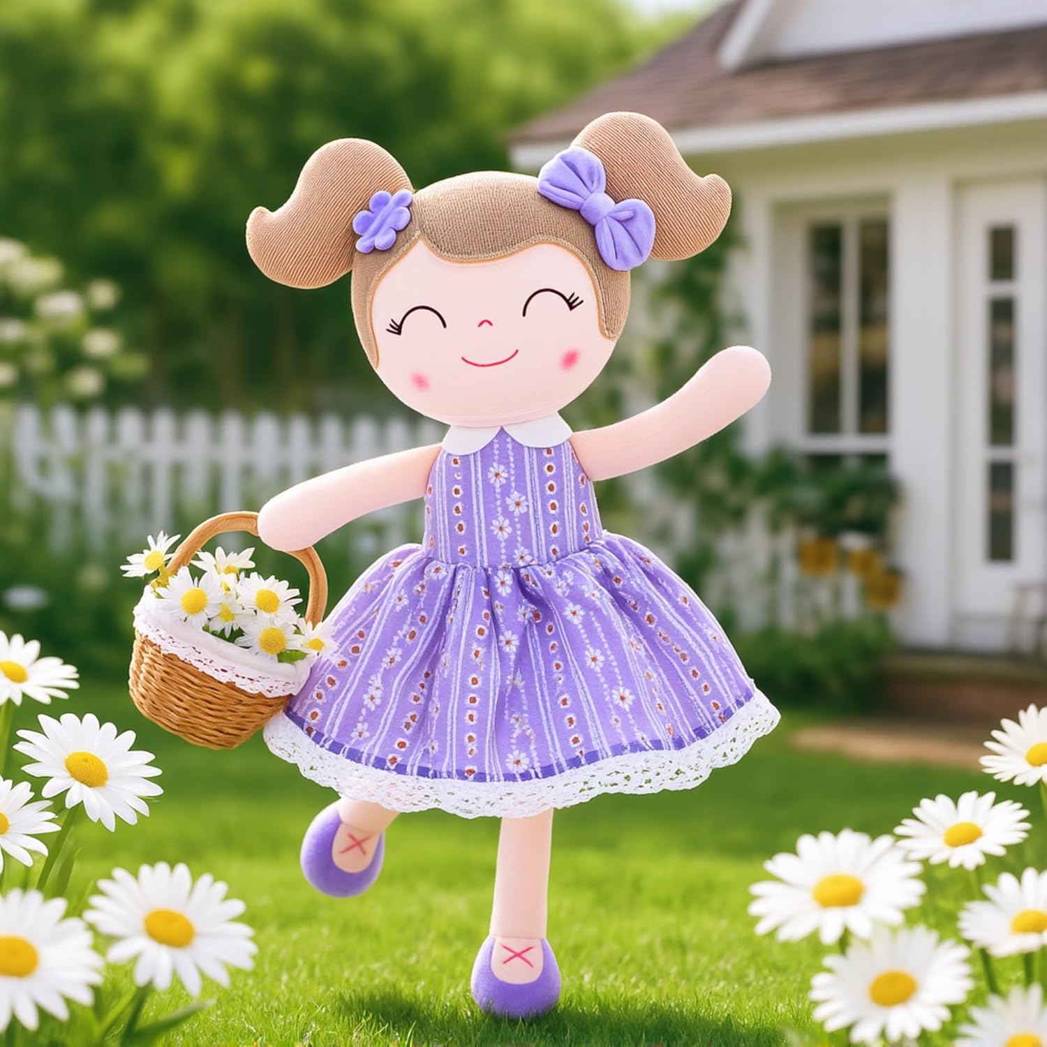 Gloveleya Baby Girl Gifts Soft Plush Doll – Lavender Daisies Cuddle Toy with Basket, Collectible Keepsake Birthday Easter Baby Shower Christmas for Girls - Image 3