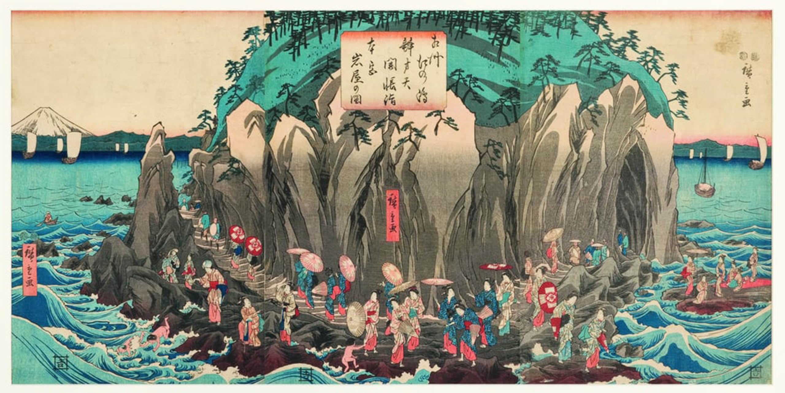 POSTERIIk Famous Modern Artwork Art Mural View of a Pilgrimage to the Cave and Shrine of Benzaiten At Enoshima Sagami by Utagawa Hiroshige Oil Paintings Pictures for Home Decor 60x90cm