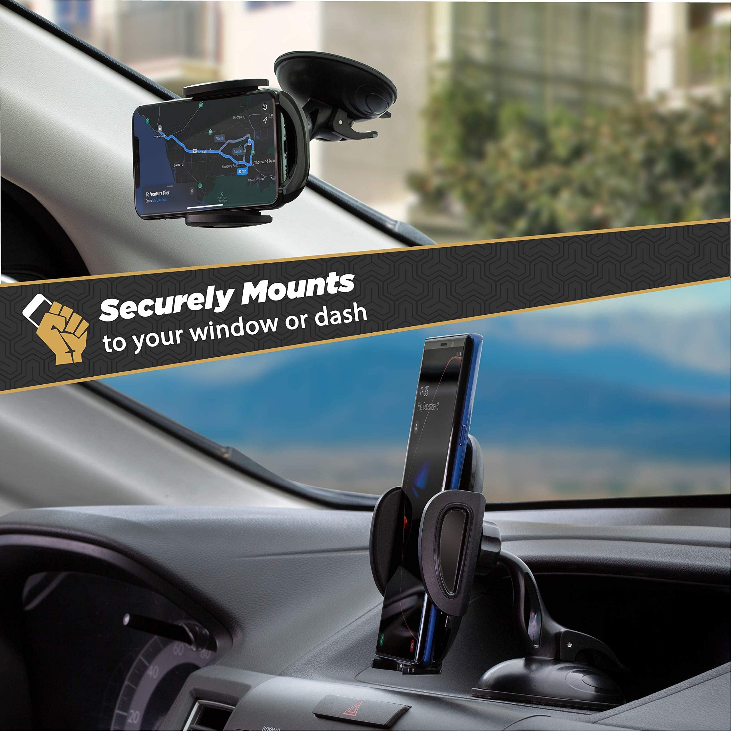 Scosche SUHWD-XCES0 Select Vantuzlu Telefon Tutucu, Araç için, Ayarlanabilir Kilitleme Kolu, Hızlı Açma Düğmesi, Siyah