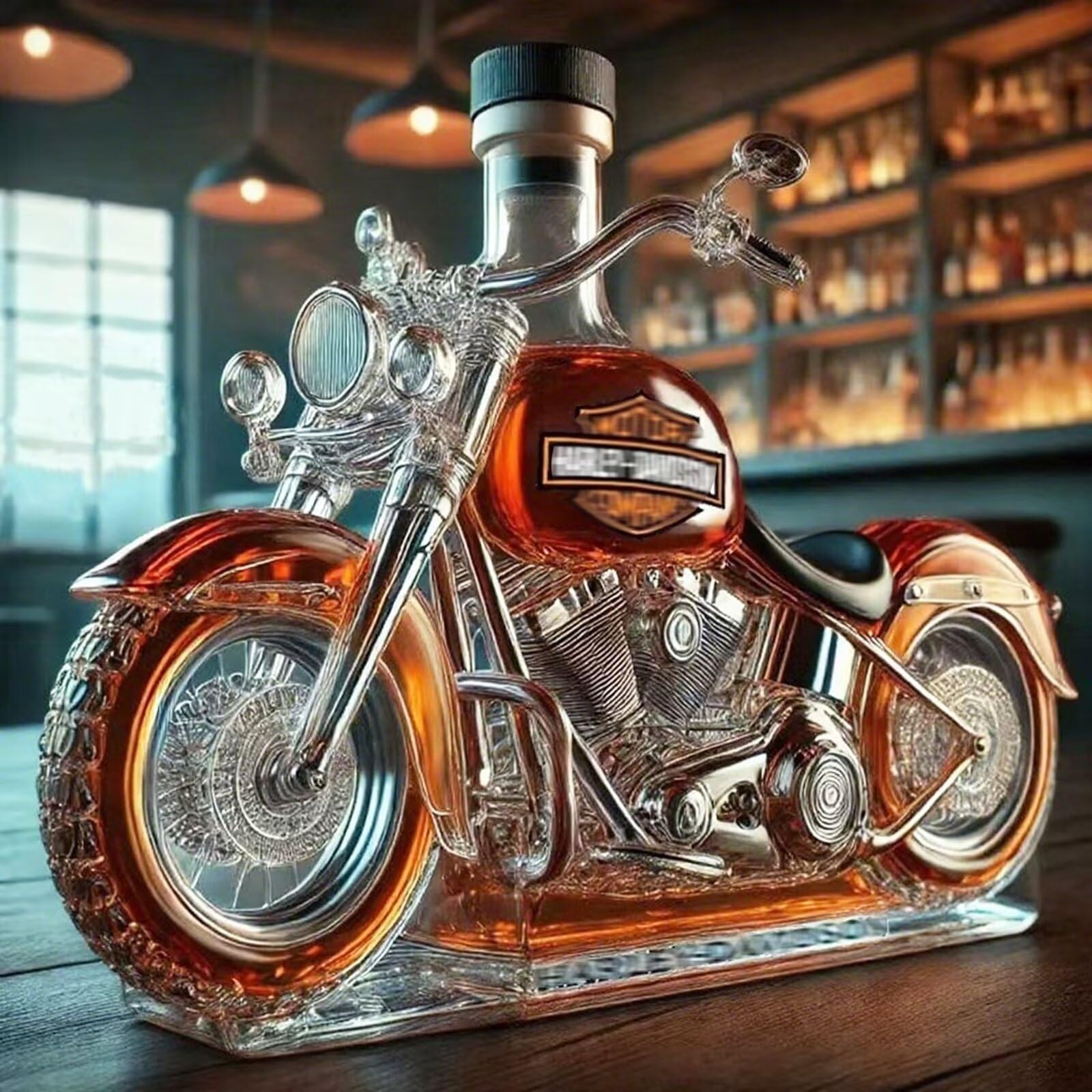 Décanteur à whisky – 300 ml en forme de moto en verre pour le stockage des spiritueux, élégant pour la maison, bar, art, cadeau créatif