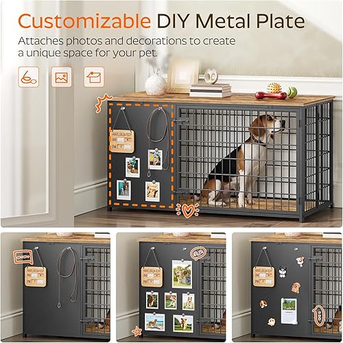 Miniatura 4 de Mueble plegable para perros, jaula para perros de 47.2 pulgadas con marco de bricolaje, perrera resistente para interiores con ganchos, mesa