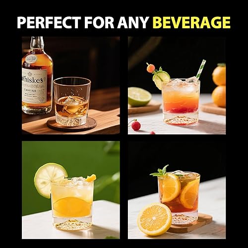 Miniatura 7 de Juego de 2 vasos de whisky de cristal, 10 onzas, de diseño de rocas antiguas para whisky, bourbon, ron y bebida de cóctel, regalo de lujo para