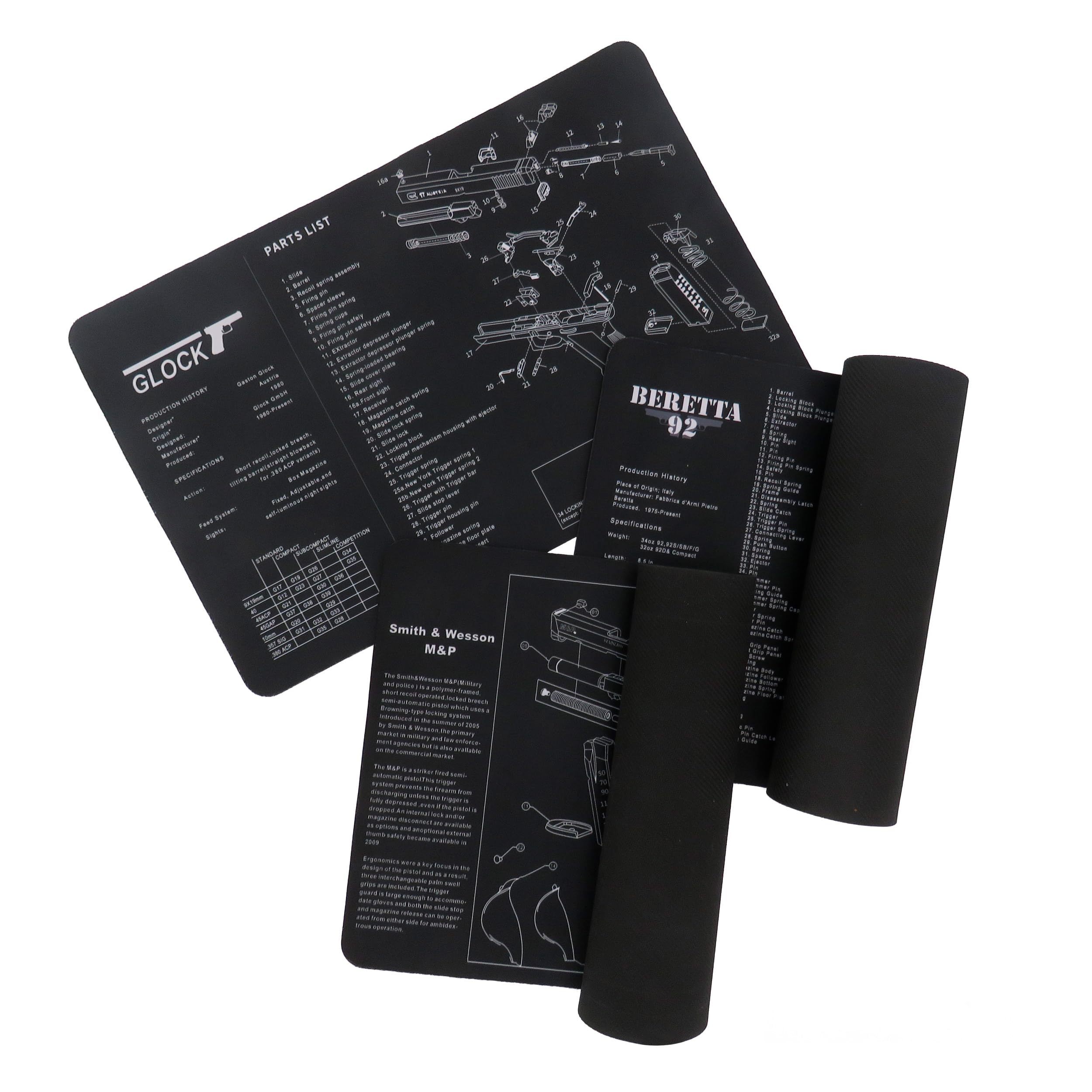 Royal Hunter® Tappetino per la pulizia delle armi, antiscivolo e oleorepellente, per la pulizia delle armi, tappetino per armi con descrizione del modello di molti modelli Glock - Sig Sauer - Baretta