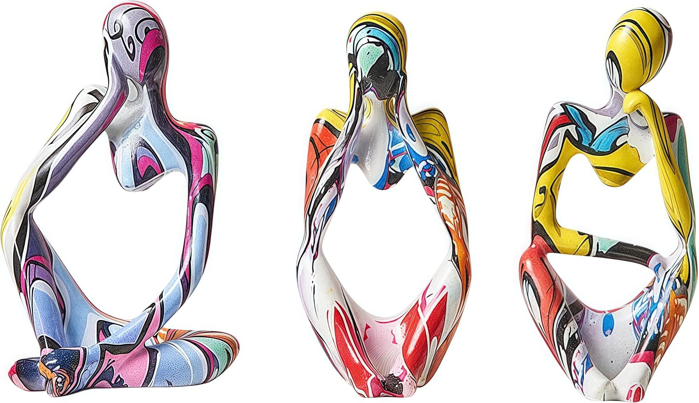 XINXUAN 3Pcs Thinker Statue Sculptures Office Decor Small Shelf Decor Bookshelf Decor TV Stand Decor Resin Collectible Figurines Home Decorations for Living Room (Colorful Graffiti Statue Sculpture)