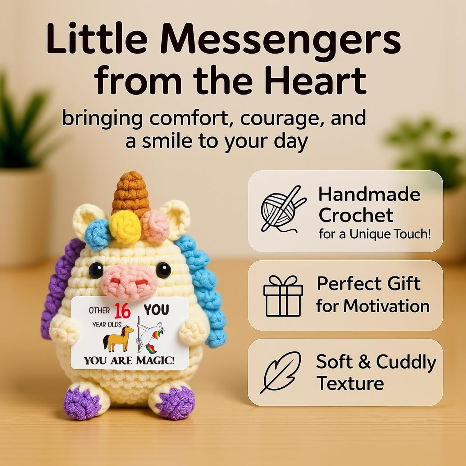 16th Birthday Gift for Girls – Handmade Crochet Unicorn, Cute Desk Decoration, Inspirational Gift for Teen Girls, Unique Present for Daughter, Friends or Niece - Image 5