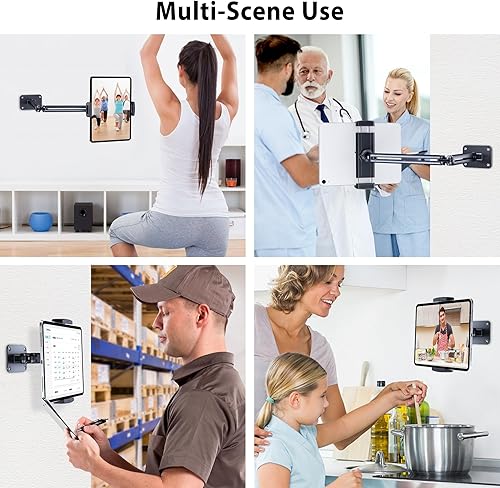 Miniatura 7 de CreaDream Soporte de pared para iPad, brazo de soporte ajustable y extensible de aluminio, compatible con tabletas de 4.7 a 13 pulgadas, teléfonos,
