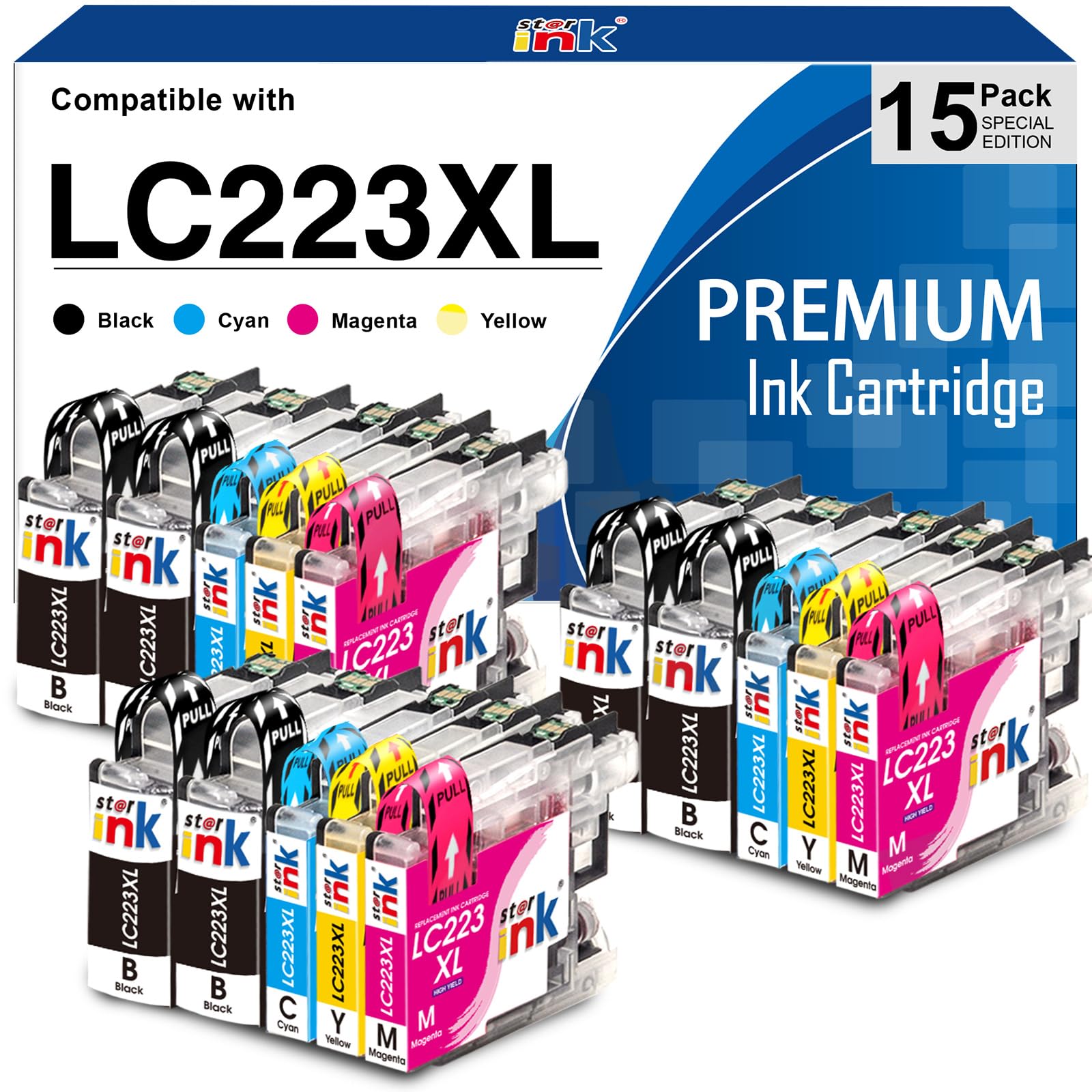 Starink LC223 XL Druckerpatronen Kompatibel für Brother LC223 LC221 XL Patronen für Brother MFC J5320DW J4420DW J4620DW J480DW J5620DW J5720DW J680DW J4625DW J880DW J5625DW DCP J4120DW J562DW 15 Pack