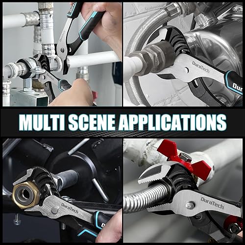 Miniatura 8 de DURATECH Juego de 2 alicates para juntas de ranura con bolsa rodante, alicates de bomba de agua ajustables de 10 y 8 pulgadas, alicates de lengüeta