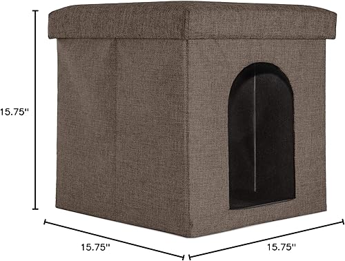 Miniatura 9 de Furhaven - Casa para gatos de interior y perros pequeños, plegable y abatible con juguete de pelota de peluche, taburete para sala de estar,