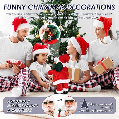 Miniatura 4 de Muñeco de Papá Noel eléctrico Gfilay con barriga y pies que se mueven, muñeca musical de Navidad que canta y baila, regalo de Navidad