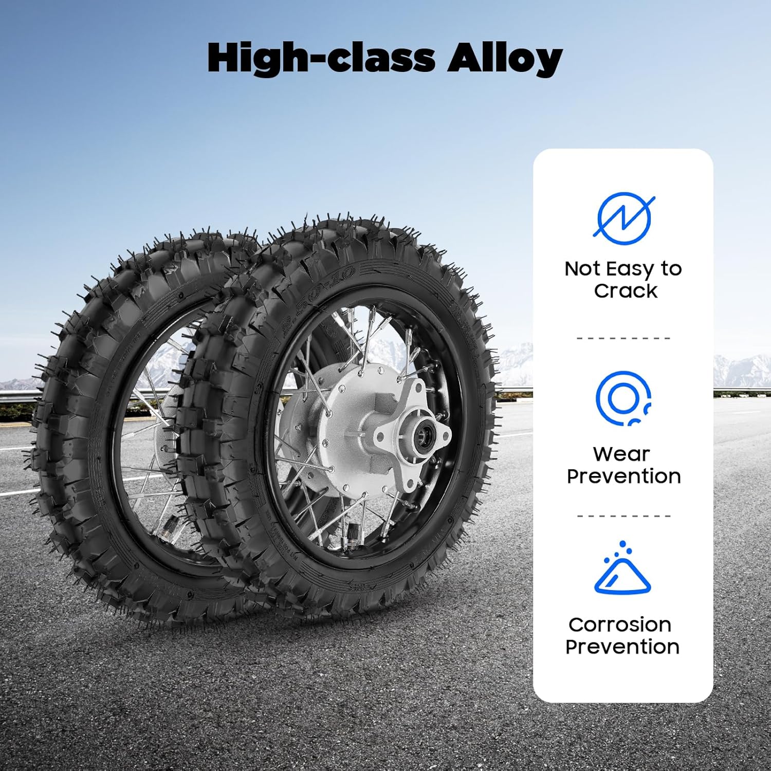 2.5-10" Front and Rear Wheel Tire, Tire Rim Wheel Set Assembly with Chain & Sprocket for Honda CRF50 XR50 BBR KLX Dirt Bikes