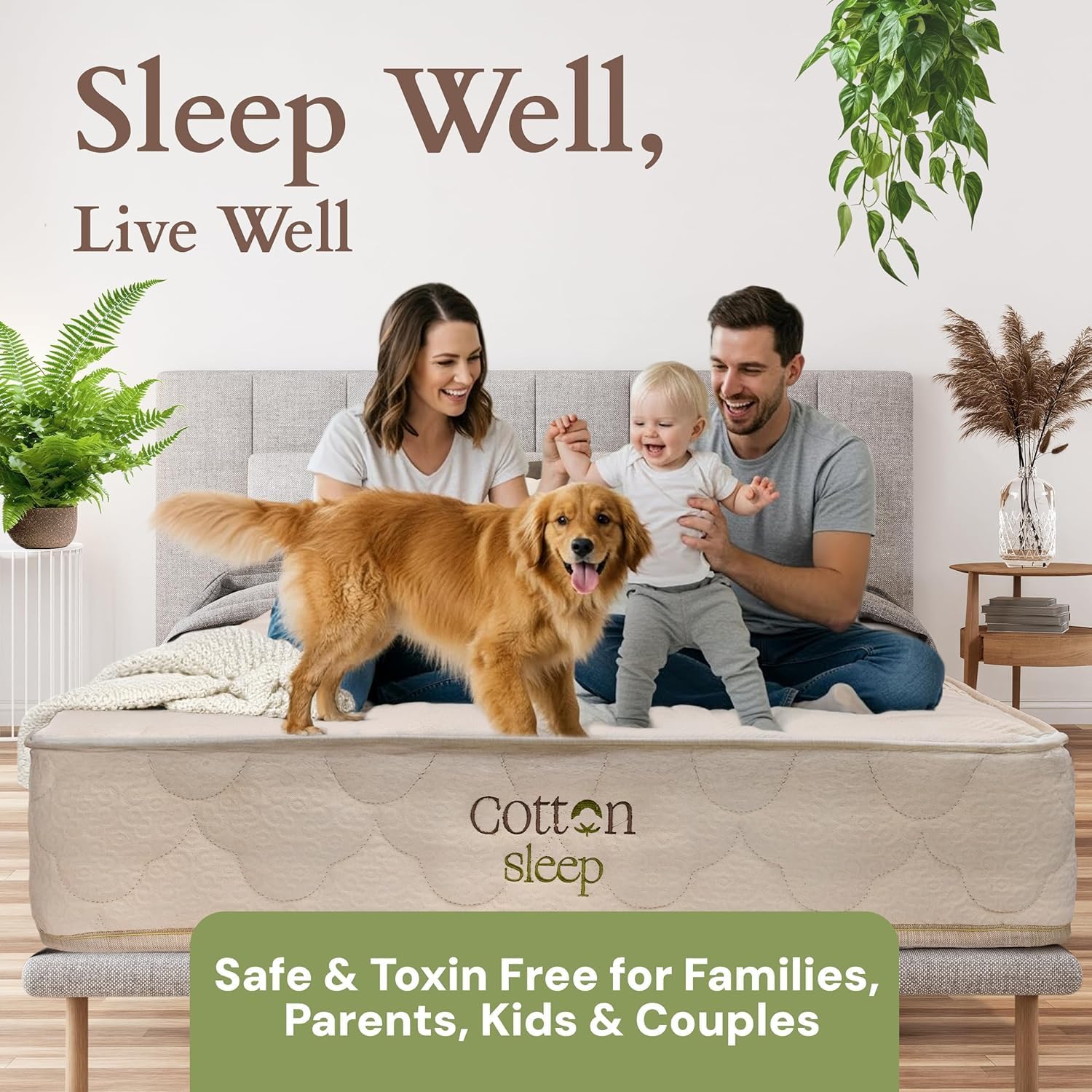 All Natural Mattress (100% Organic Cotton, & Wool, Made in The USA) Non Toxic, Fiberglass Free Hybrid Pocket Coil and Plush Foam Bed in A Box Medium Soft - King, 13"