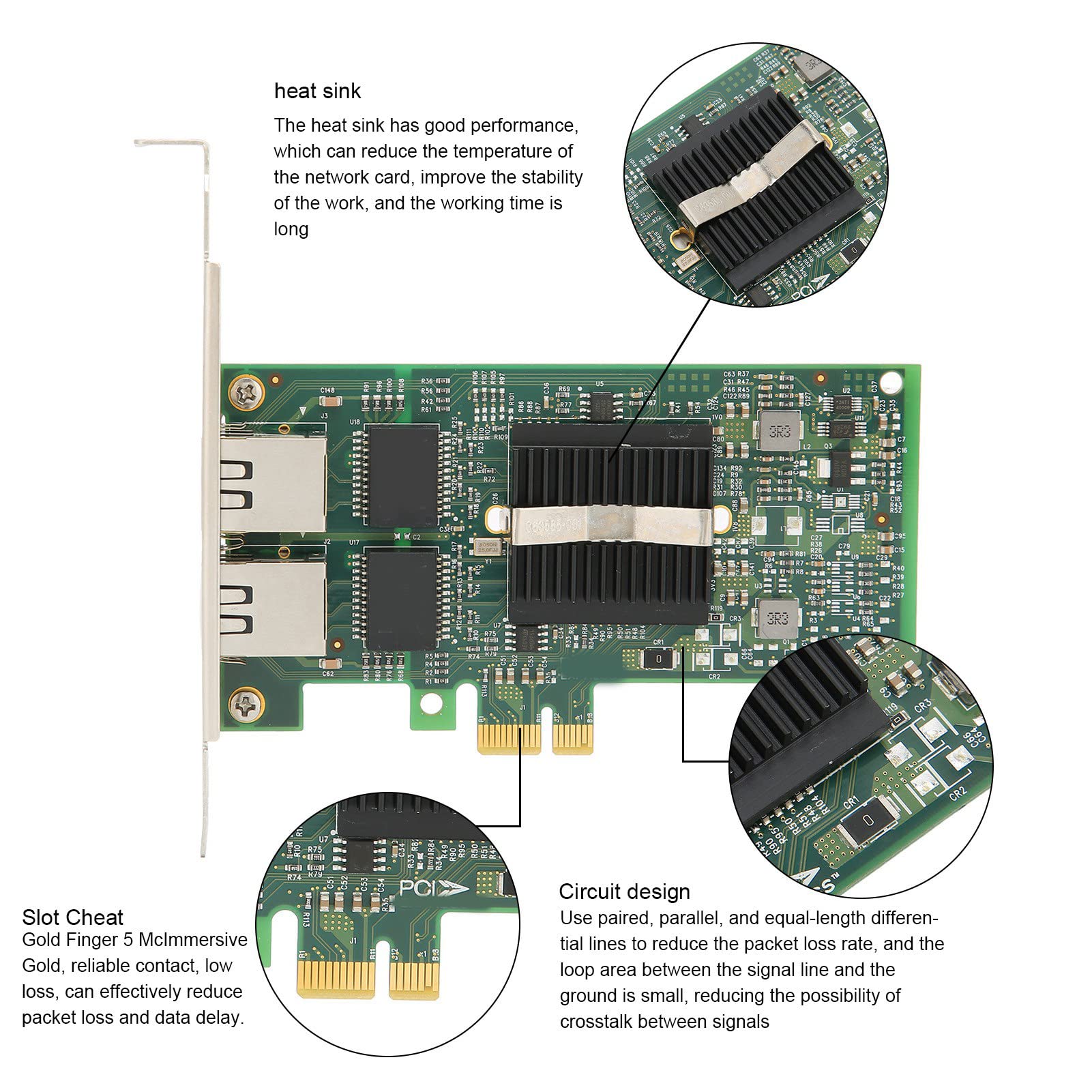 PCI e Gigabit Nic Dual Port, Chipset 82575Eb 1000 MBps, Design Del Circuito Buona Dissipazione Termica Compatibile con Windows PCI e X4, X8, X16