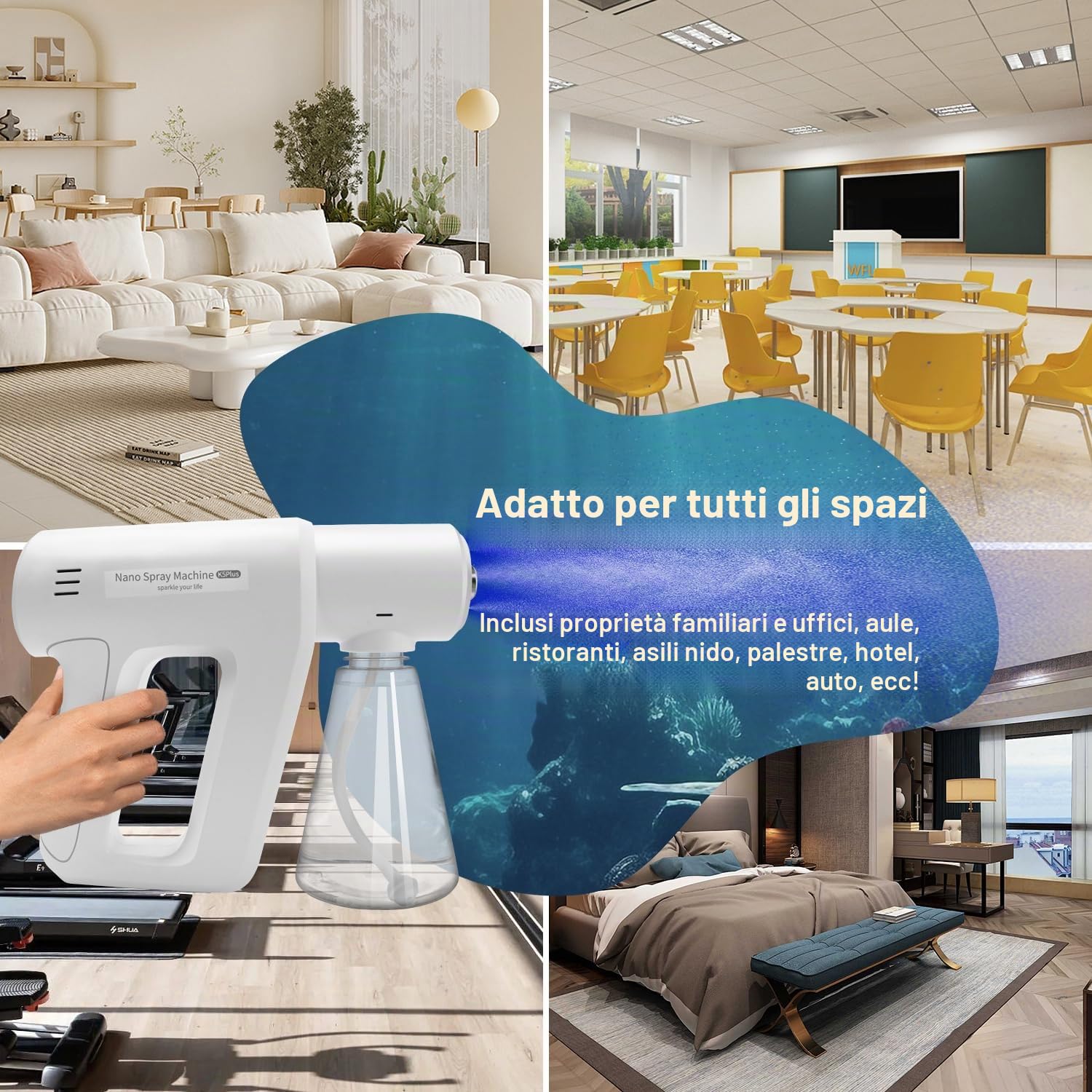 Spruzzatore atomizzatore,Ricaricabile ULV Nano spruzzatore con luce blu,Spruzzatore atomizzatore elettrostatico ULV,Spruzzatore portatile elettrostatico