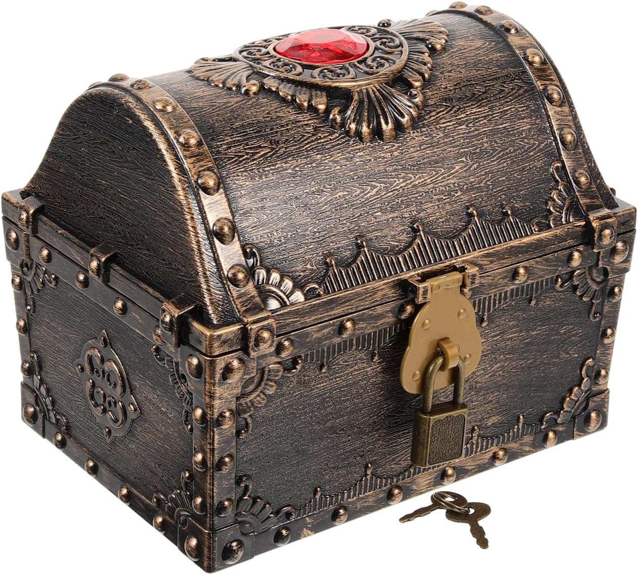 Vaguelly Small Pirate Treasure Chest with Lock and Key - Vintage Lockable Treasure Box for Kids Storage Birthday Gift Home Decor Imaginative .29X5.51X4.92 Inches