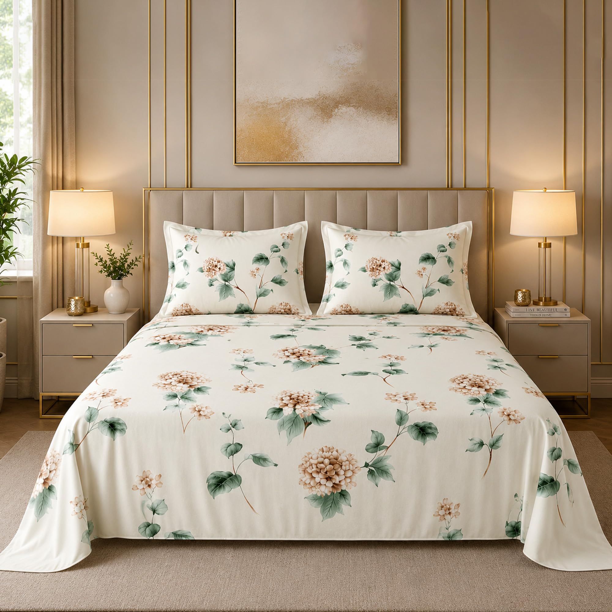 GADDA CO King Size Cotton Bedsheet Set - Ivory -1