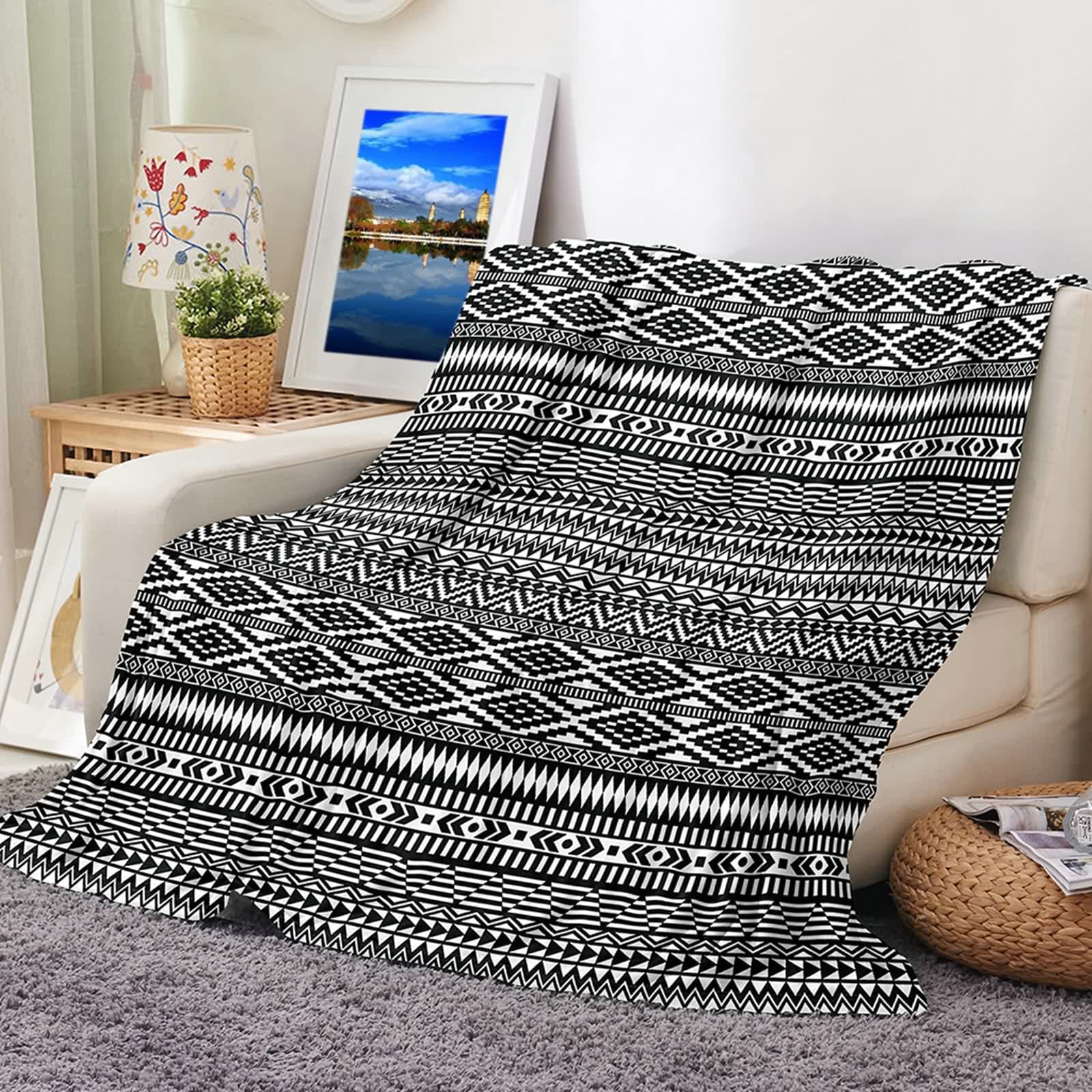 Aeici Koc polarowy, koc polarowy rękaw 180x240 cm geometryczny koc sofa zimowy prezent dla dorosłych i dzieci