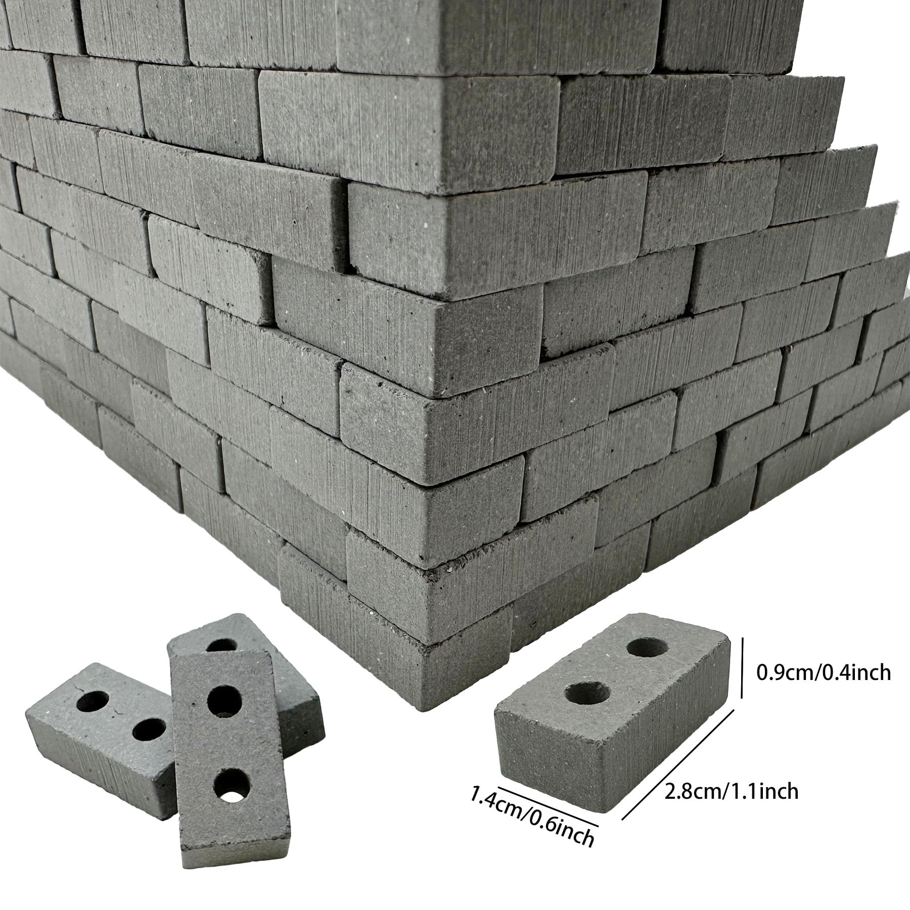 Woohome 100 PCS Mini Bricks Tiny Bricks for Landscaping Miniature Bricks Small Bricks for Crafts Realistic Fake Bricks Mini Blocks for Dollhouse Mini Garden Accessories (2 Holes Mini Bricks, Grey) - Image 4