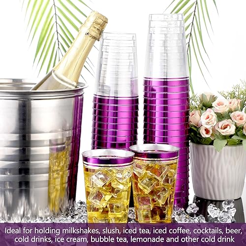 Miniatura 4 de Zubebe 100 vasos desechables de plástico con borde de 12 onzas, vasos de vino desechables para boda, elegantes vasos de plástico transparente para