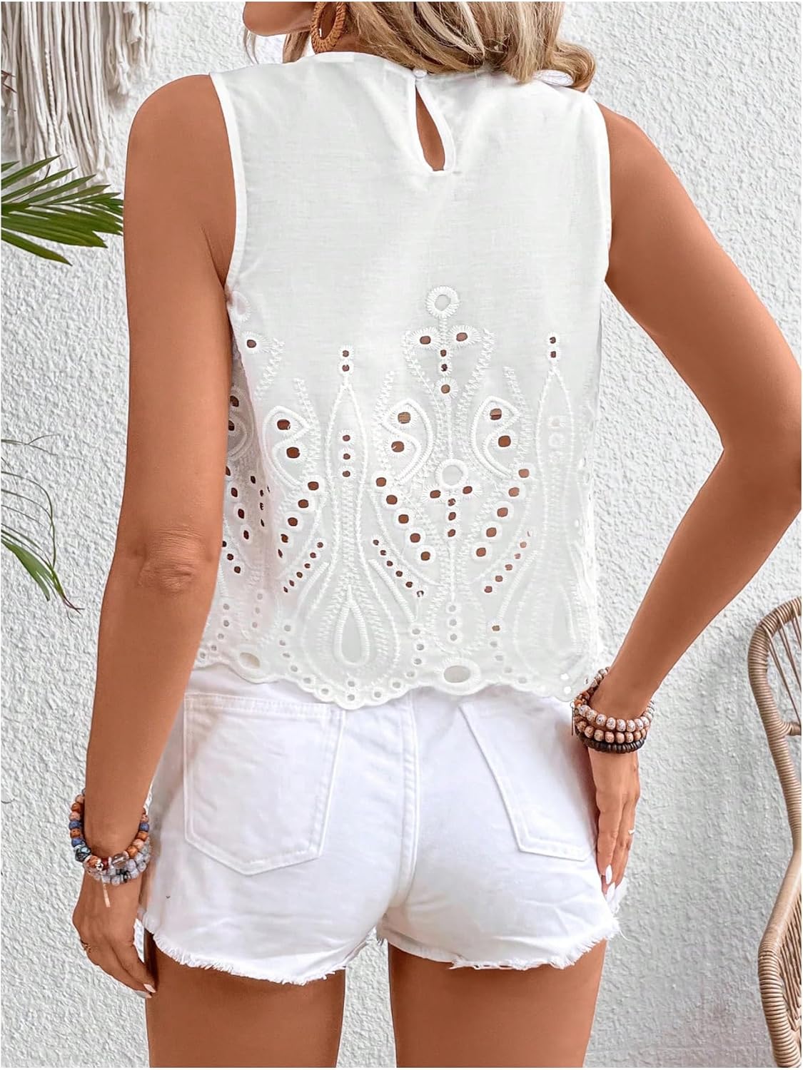 SweatyRocks Women's Eleyet Embroidered Sleeveless Blouse Round Neck Casual Summer Shirt Tops - Image 2