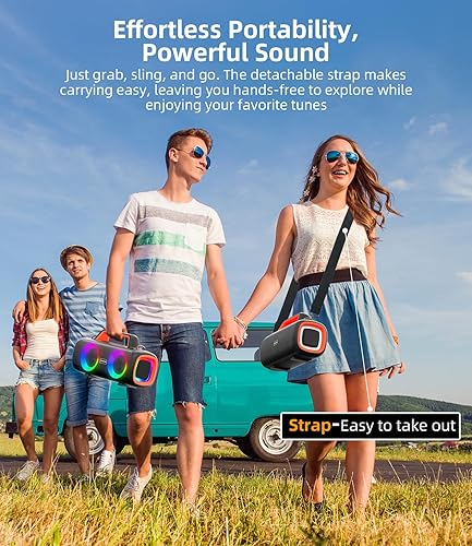 Miniatura 5 de Altavoz Bluetooth inalámbrico portátil, sonido estéreo de graves profundos, conectividad Bluetooth 5.3, batería de larga duración de 8 horas