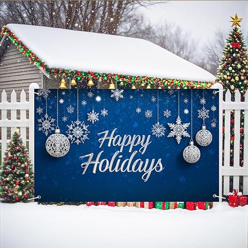 Cartel de Feliz Navidad de 71 x 43 pulgadas, decoración para exteriores, fondo azul, vacaciones, fiesta de Navidad, patio, porche, decoración de