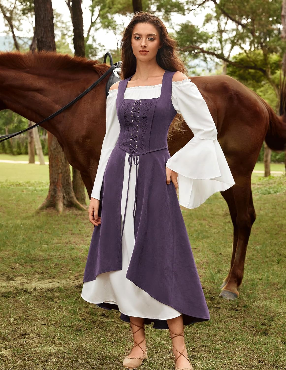 Scarlet Darkness Renaissance Dress Women Pirate Halloween Witchy Cosplay Overdress with Pockets - Image 7