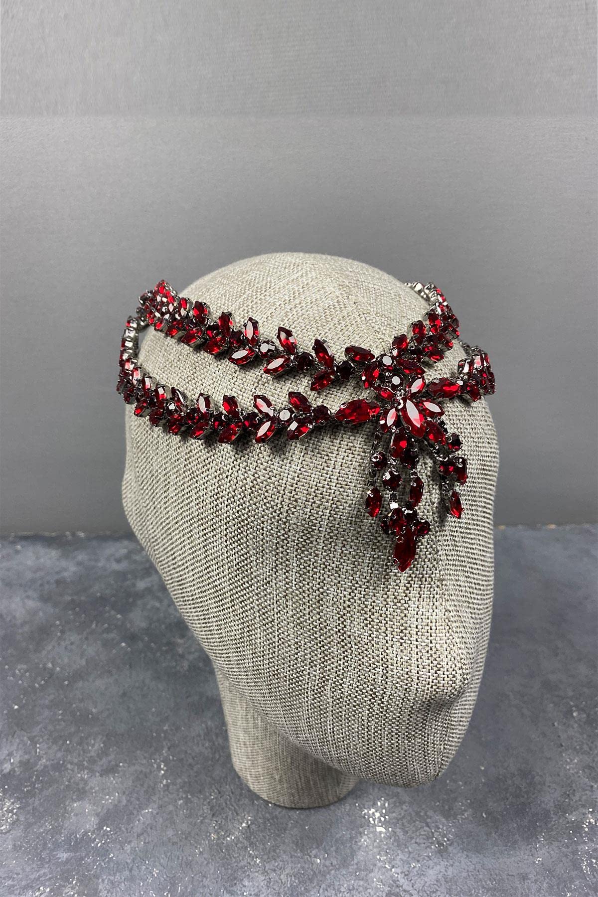 Hobigram Bordo Naomi Model Alınlık Gelin Saç Aksesuarı