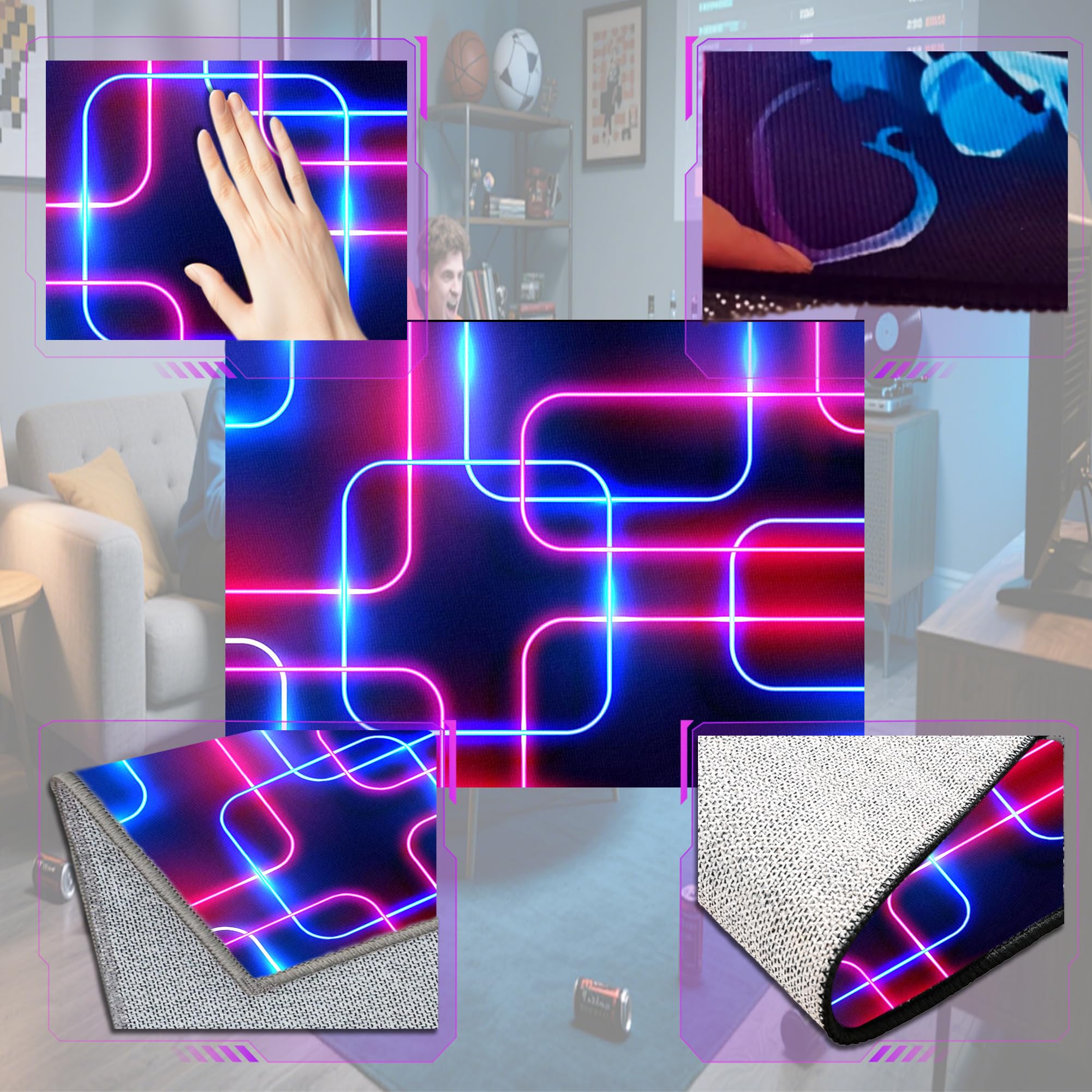 Tapis Chambre Ado Gamer Tapis Garçons Tapis Sol Gaming Deco Géométrique 110x150cm/43.31x59.06inch Tapis De Salon et Chambre Moderne Antidérapant Tapis de Sol Esports Tapis pour Zone de Jeu