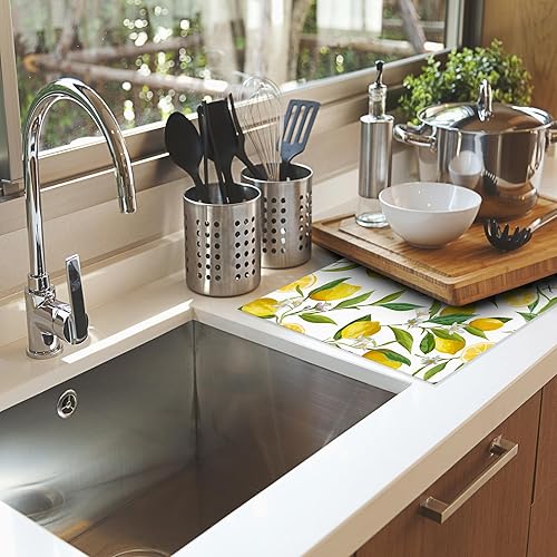 Miniatura 6 de Tapete de secado de platos de frutas de limón, hojas y flores, almohadilla de secado de platos de encimera, tapete de microfibra ultra absorbente