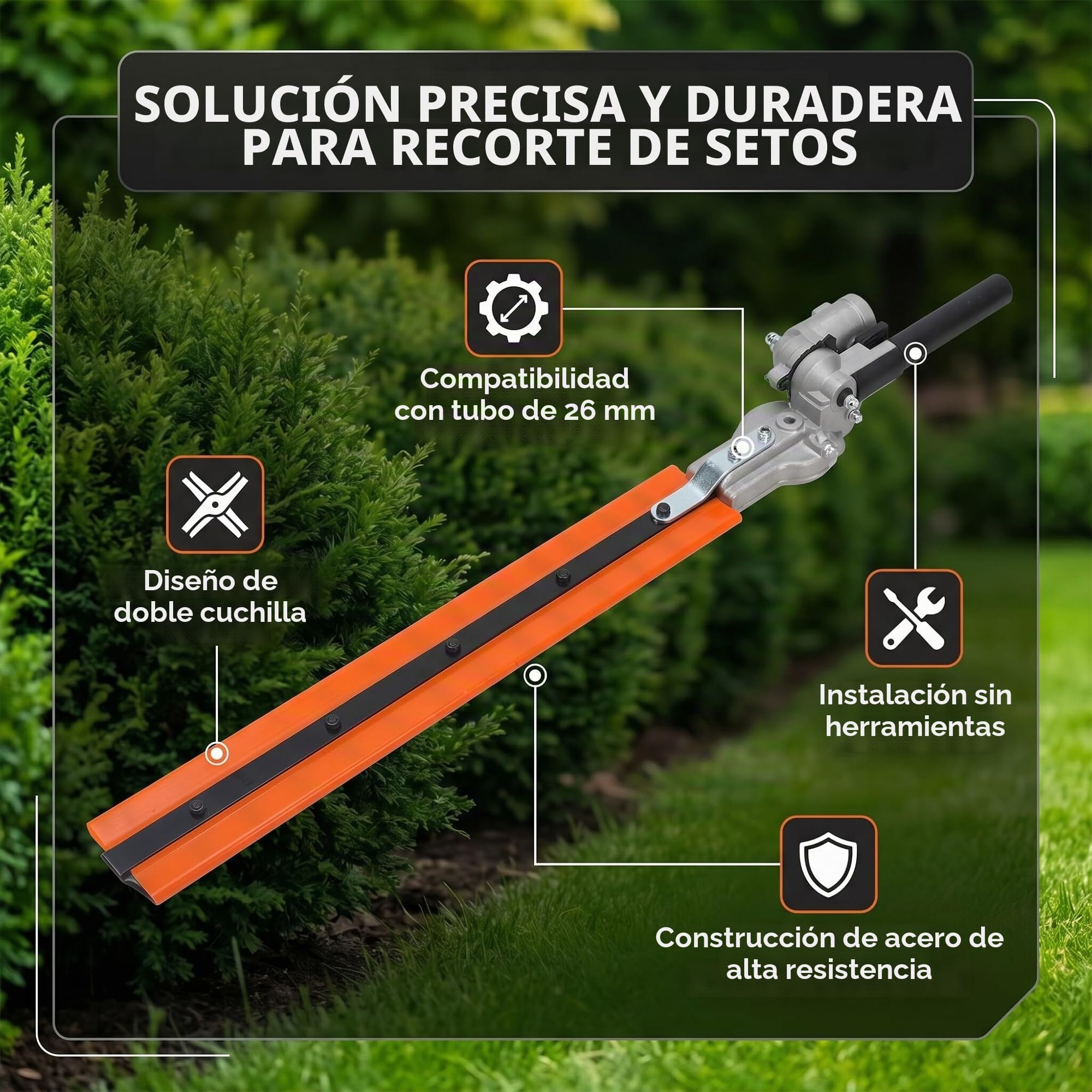 Cabezal para cortasetos herramienta de mantenimiento de jardín repuesto para desbrozadoras accesorio compatible con eje de 26 mm