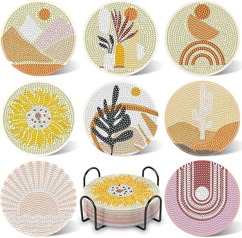 Miniatura 1 de UPINS 8 posavasos bohemios de pintura de diamantes para bebidas, kits de arte de diamantes para adultos, niños, principiantes, suministros de arte