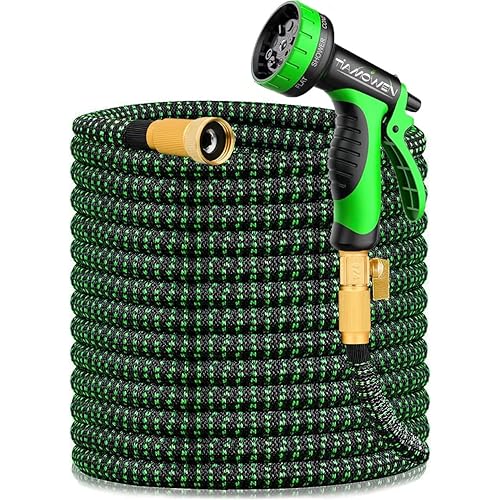 100FT Expandable Garden Hose - with 10-Function Nozzle - Lightweight, No-Kink, Durable 4-Layer Design, Leak-Proof Brass Connectors, Flexible Retractable Water Hose