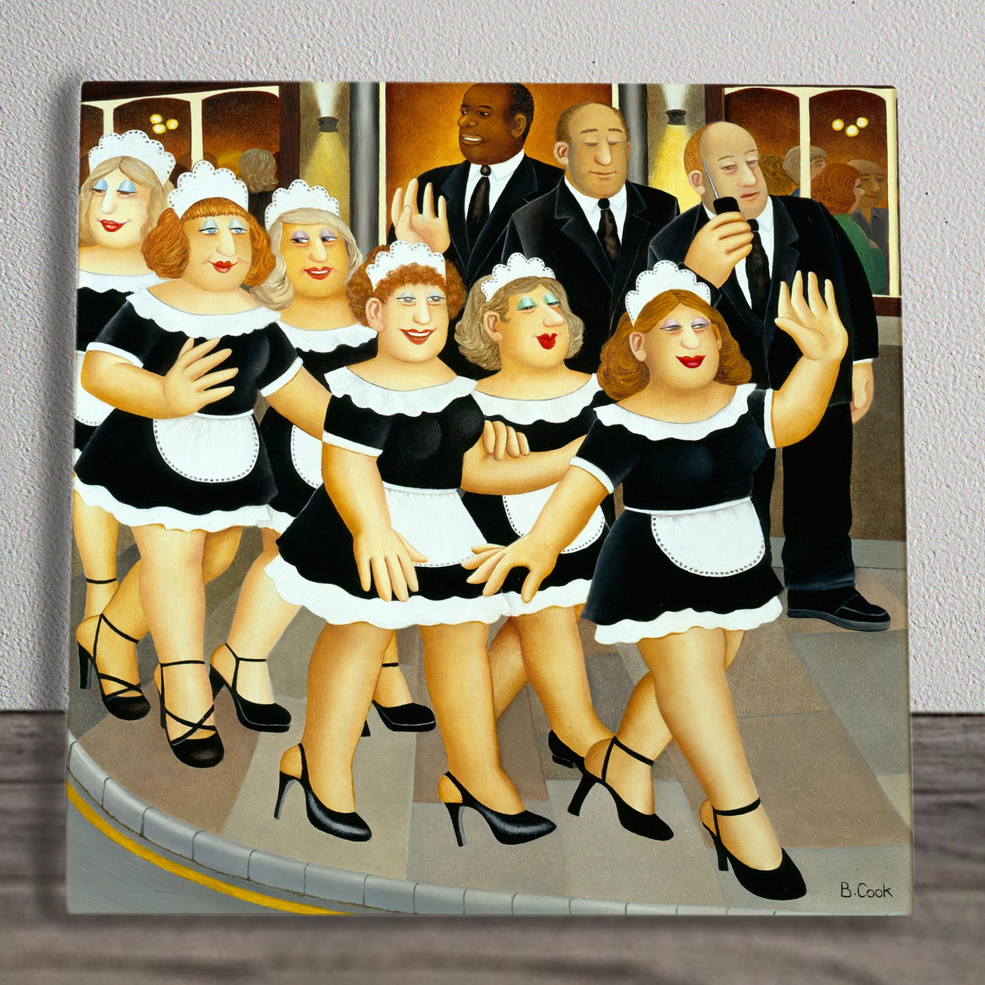 Global Designs Girls Multilcoloured Night Out Ceramic Tile Picture Plaque Sign Maids Wall Art By Beryl Cook Uv Printed Artwork 20X20cm