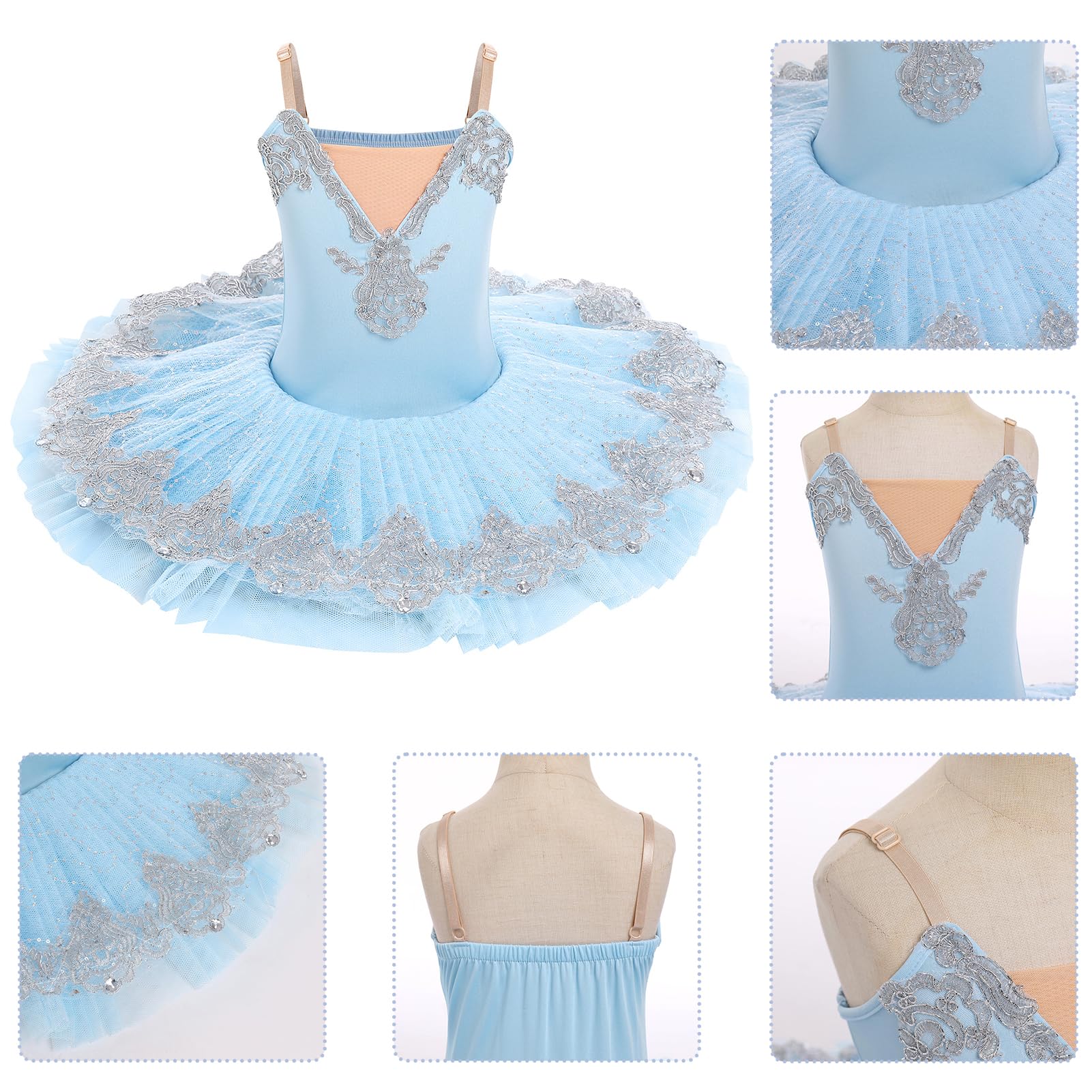 Vestido de ballet con lentejuelas y tutú para niñas, disfraz de bailarina, ropa de baile, falda bordada floral