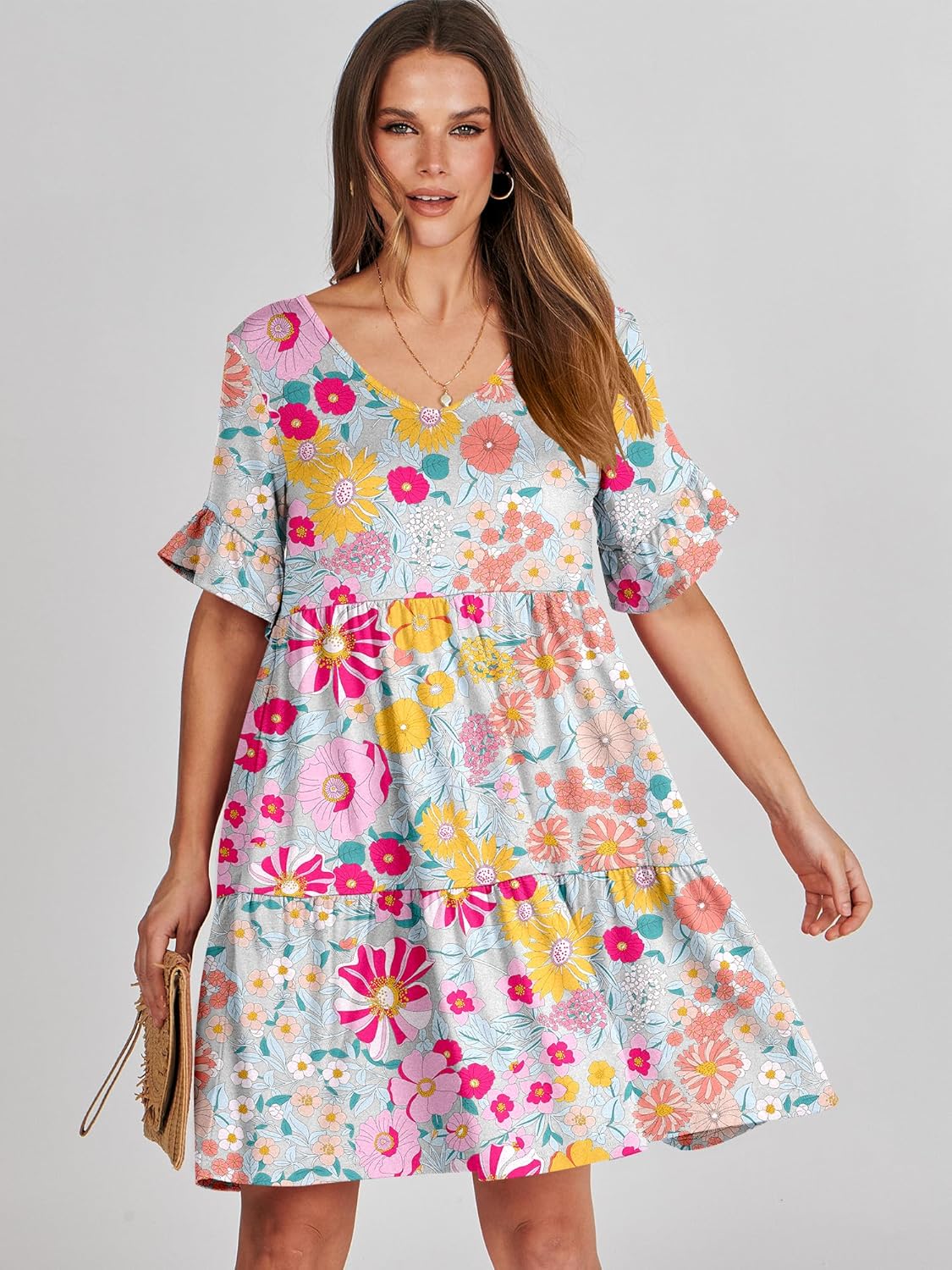 Ruffle-Sleeve Mini Beach Dress