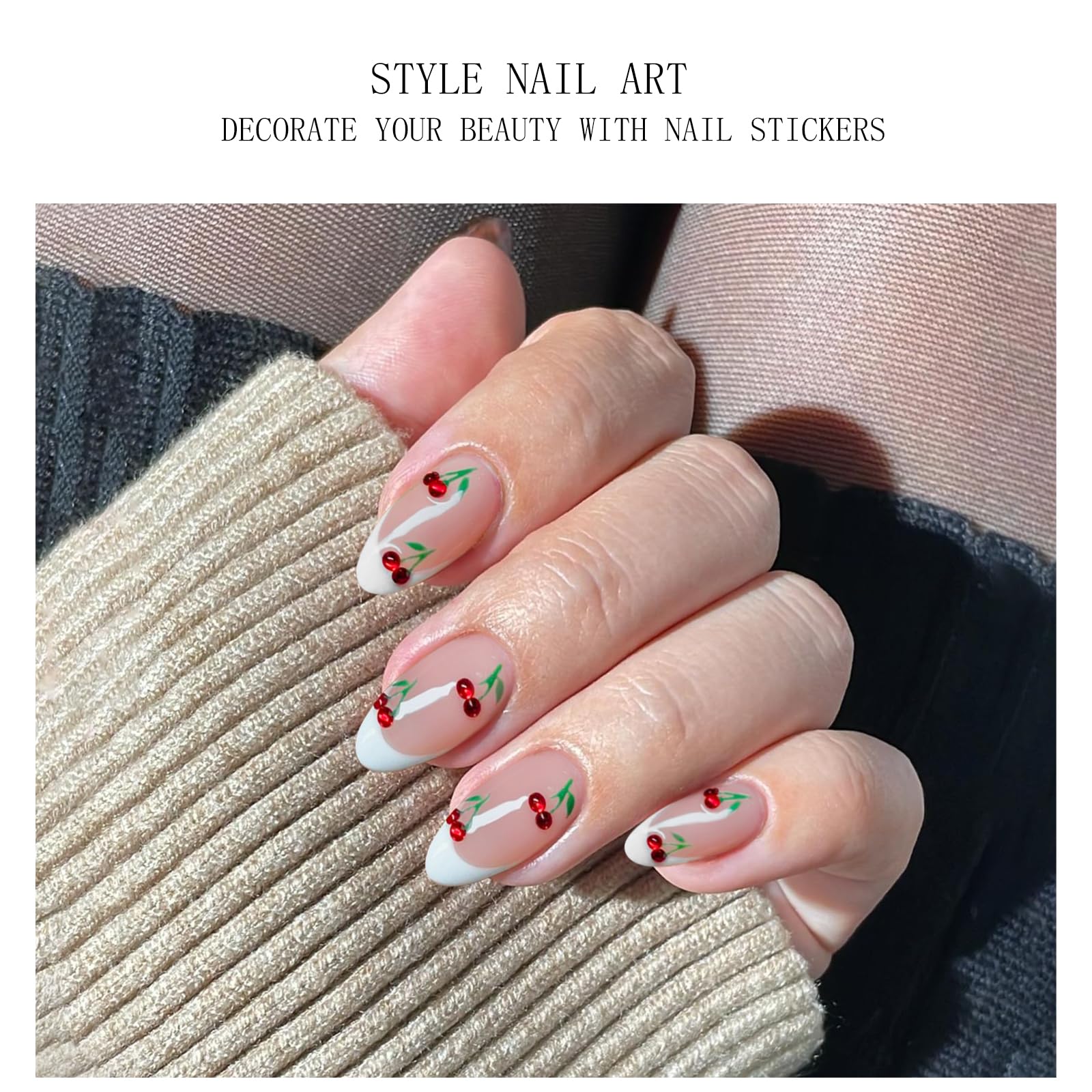 JMEOWIO Żel do paznokci Naklejki Francuskie Cherry Tip Naklejki do paznokci Żel Nail Art Naklejki Dekoracja