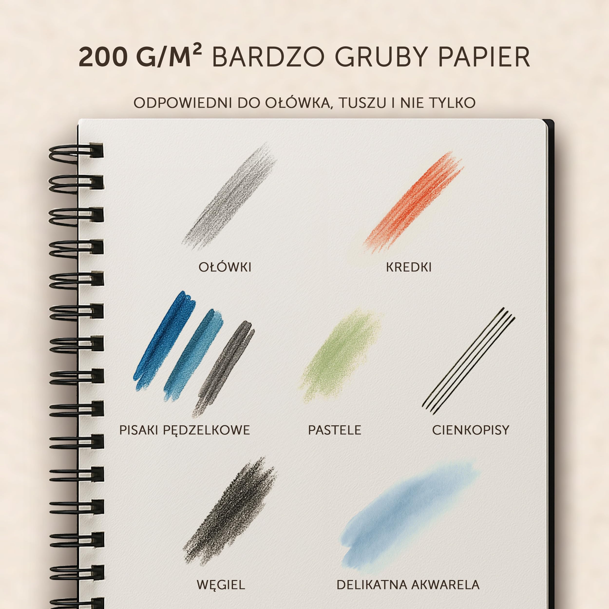 Szkicownik A4 dla artystów – Twarda oprawa – Bardzo gruby papier 200 g/m² – Duży blok do rysowania, książka spiralna dla dzieci – Notes do szkicowania, 40 arkuszy / 80 stron
