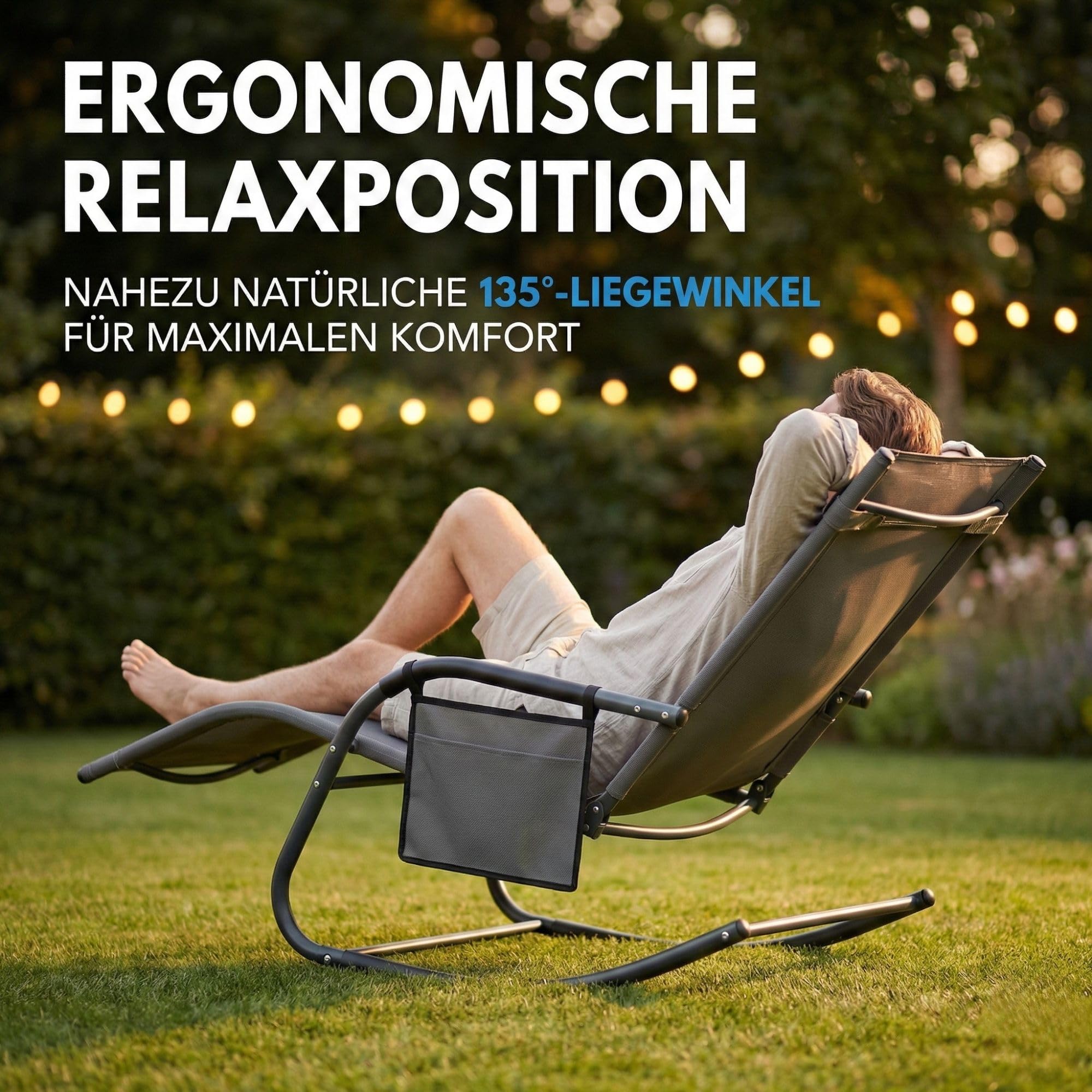 ALBATROS Gartenliege C-Form | Kopfkissen, Seitentasche, 160kg, wetterfest | Relaxliege, Schaukelstuhl, Schwungliege & Sonnenliege, Gartenstuhl, Balkonmöbel Grau, langlebig, für Garten & Terrasse