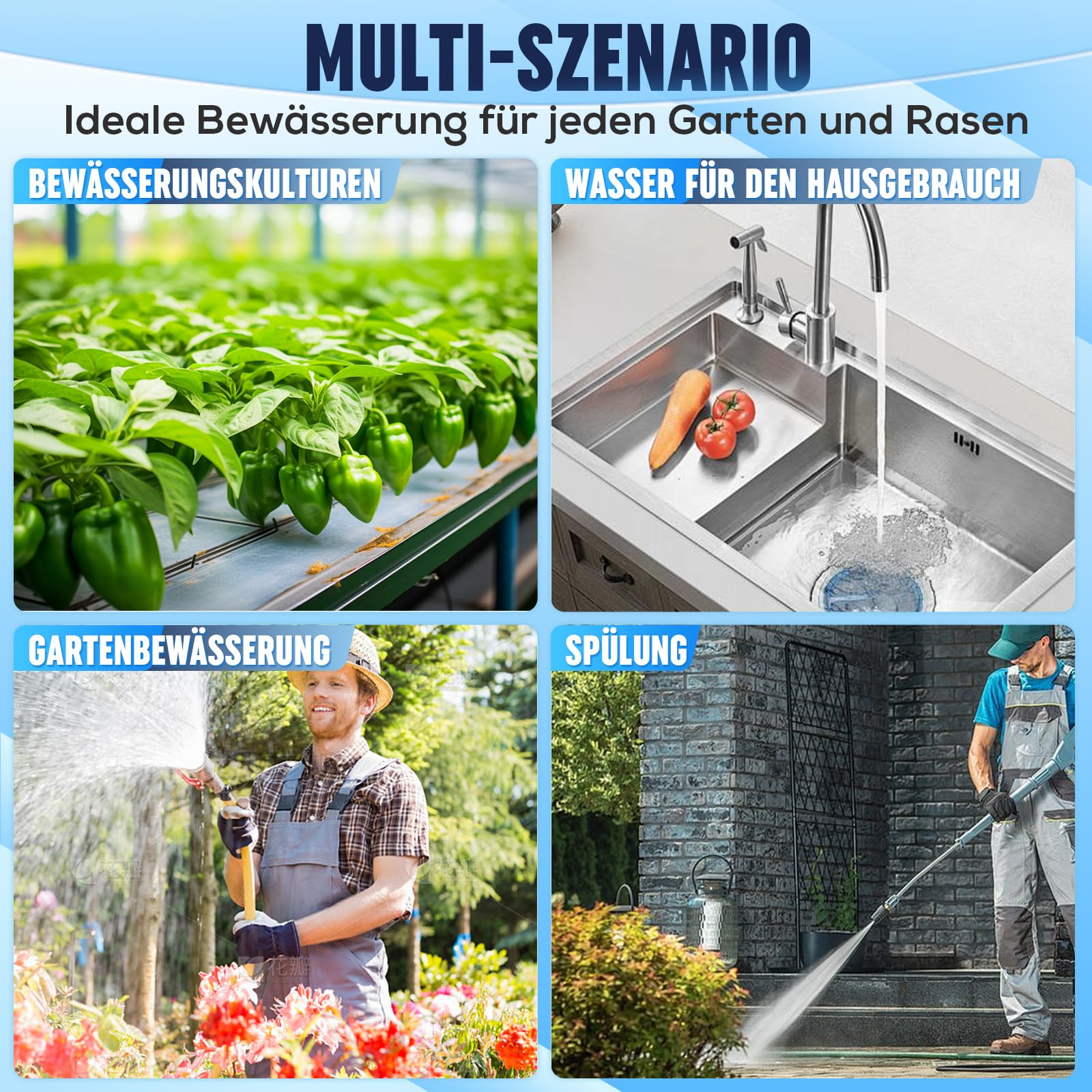 XDOVET Gartenpumpe 600W – Edelstahl-Tiefbrunnenpumpe mit Überhitzungsschutz – 4000 L/H – max. Förderhöhe 35m –Gartenpumpe für Rasen, Garten, Bauernhof