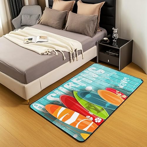 Miniatura 4 de Alfombra temática de playa de 5 x 7 pies, diseño de palmera oceánica, para sala de estar, dormitorio, para niños, vacaciones de verano, juego de