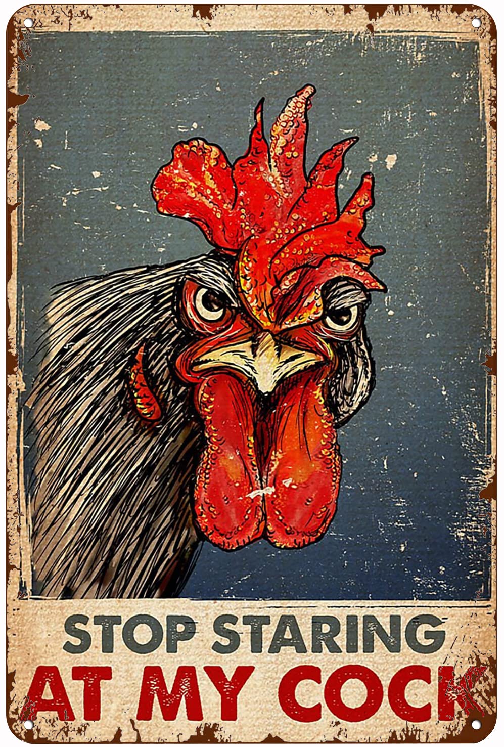 Metal Vintage Tin Sign Decor Chicken Stop Staring At My Cock Funny Decorations For Cafe Home House Bar Pubs Restaurants Farm Room 14x20cm