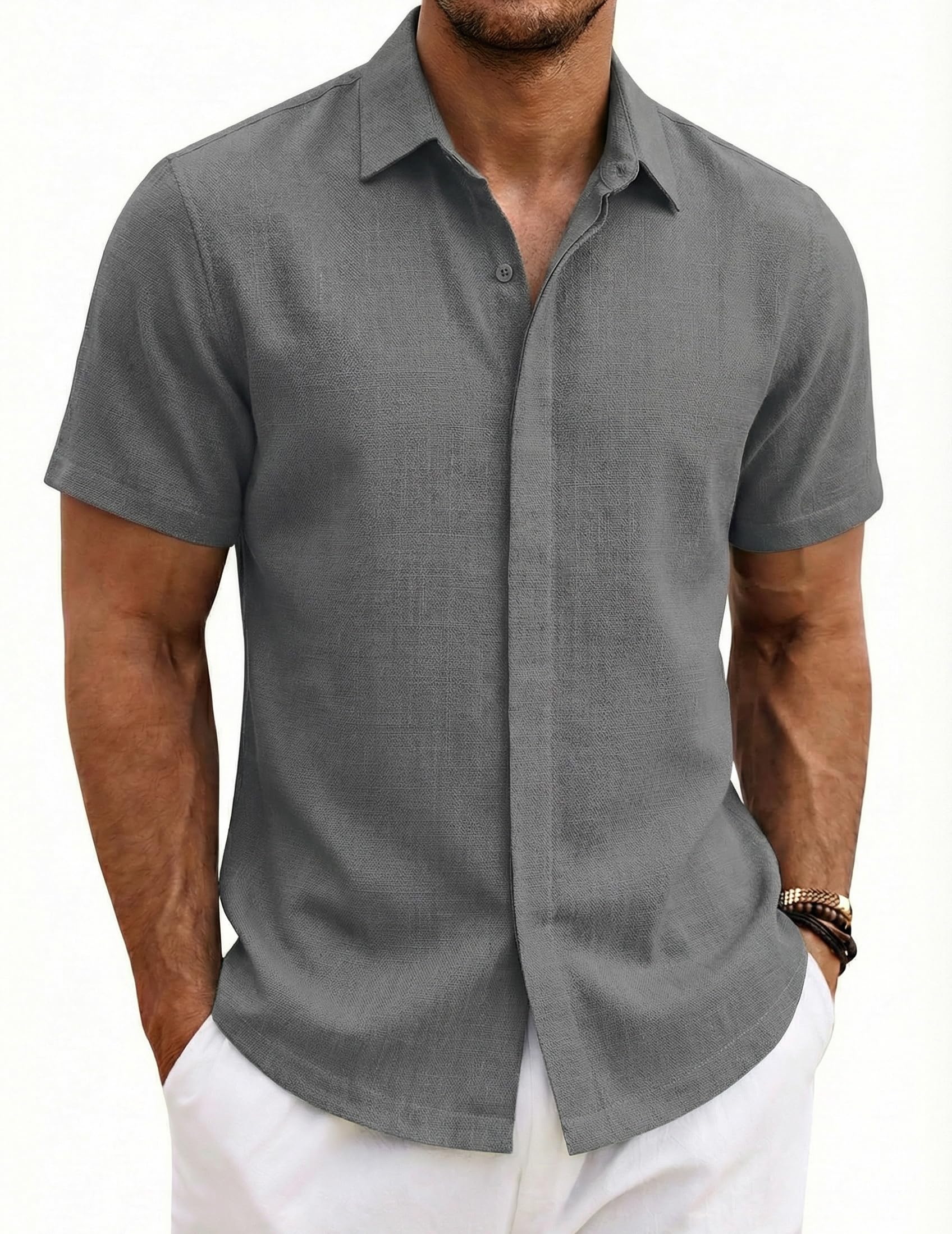 COOFANDY Camisa Hombre Manga Corta Verano 100% Algodón Camisas Hombre Casual Regular Fit