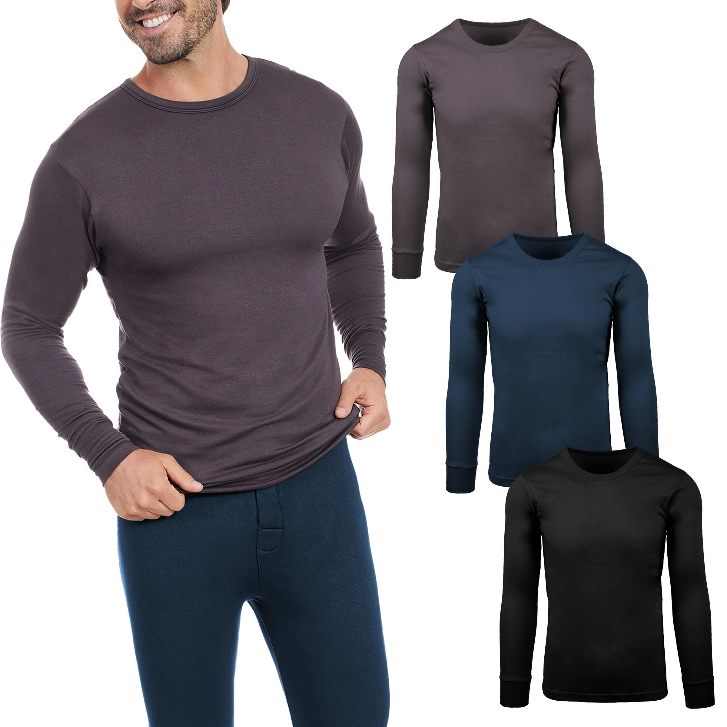PROJECT BETTER PLACEMens Long Sleeve Thermal Shirts Base Layer Shirts  Cold Weather -Multi Pack