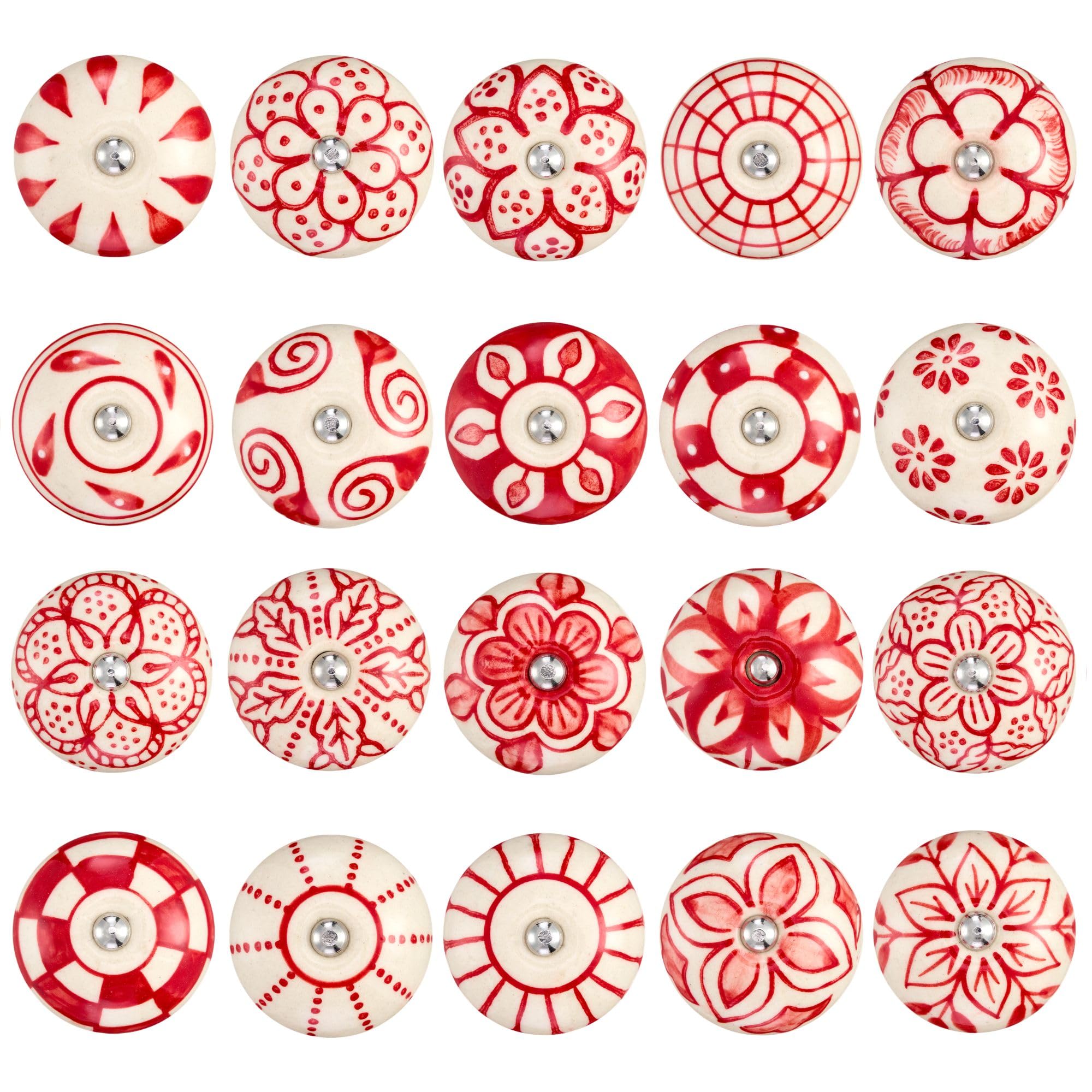 20 pomelli ceramica dipinti a mano per cucina, cassettiera e armadio, pomello mobili vintage artigianale, pomelli per cassetti e per mobili di qualità di colore rosso