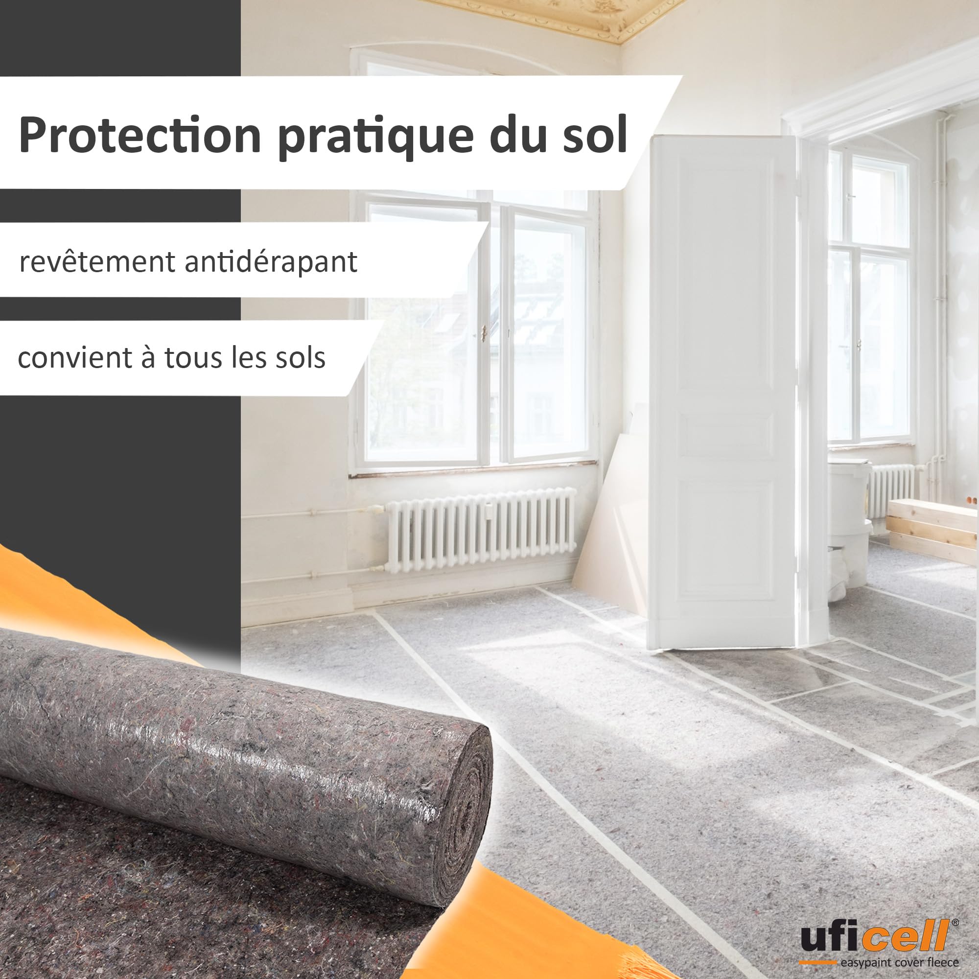 easypaint® voile de protection pour peintres, qualité premium, voile de protection | Revêtement antidérapant en PE | La protection parfaite pour les revêtements de sol (poids: 180 g/m², 25 m²)