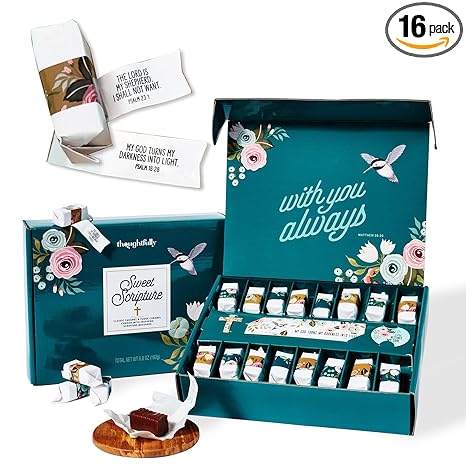 Chocolate Fudge Gift Set, Sweet Scripture Affirmations Gift Set, Includes Caramel and Chocolate Fudge Crumble Candy with Bible Sayings, Two Magnets and Bookmark, Thoughtfully, Set of 16