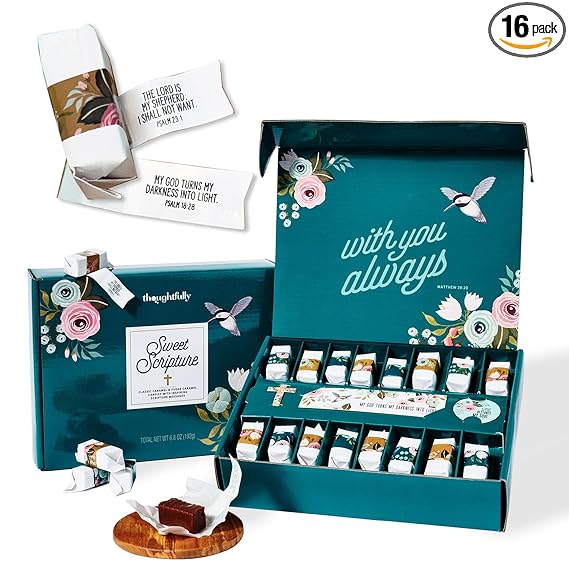 Chocolate Fudge Gift Set, Sweet Scripture Affirmations Gift Set, Includes Caramel and Chocolate Fudge Crumble Candy with Bible Sayings, Two Magnets and Bookmark, Thoughtfully, Set of 16