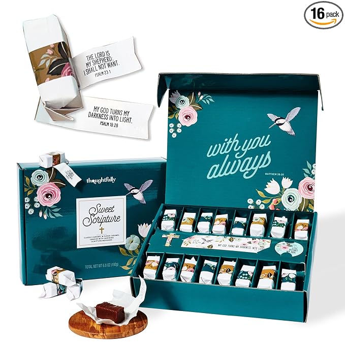 Chocolate Fudge Gift Set, Sweet Scripture Affirmations Gift Set, Includes Caramel and Chocolate Fudge Crumble Candy with Bible Sayings, Two Magnets and Bookmark, Thoughtfully, Set of 16
